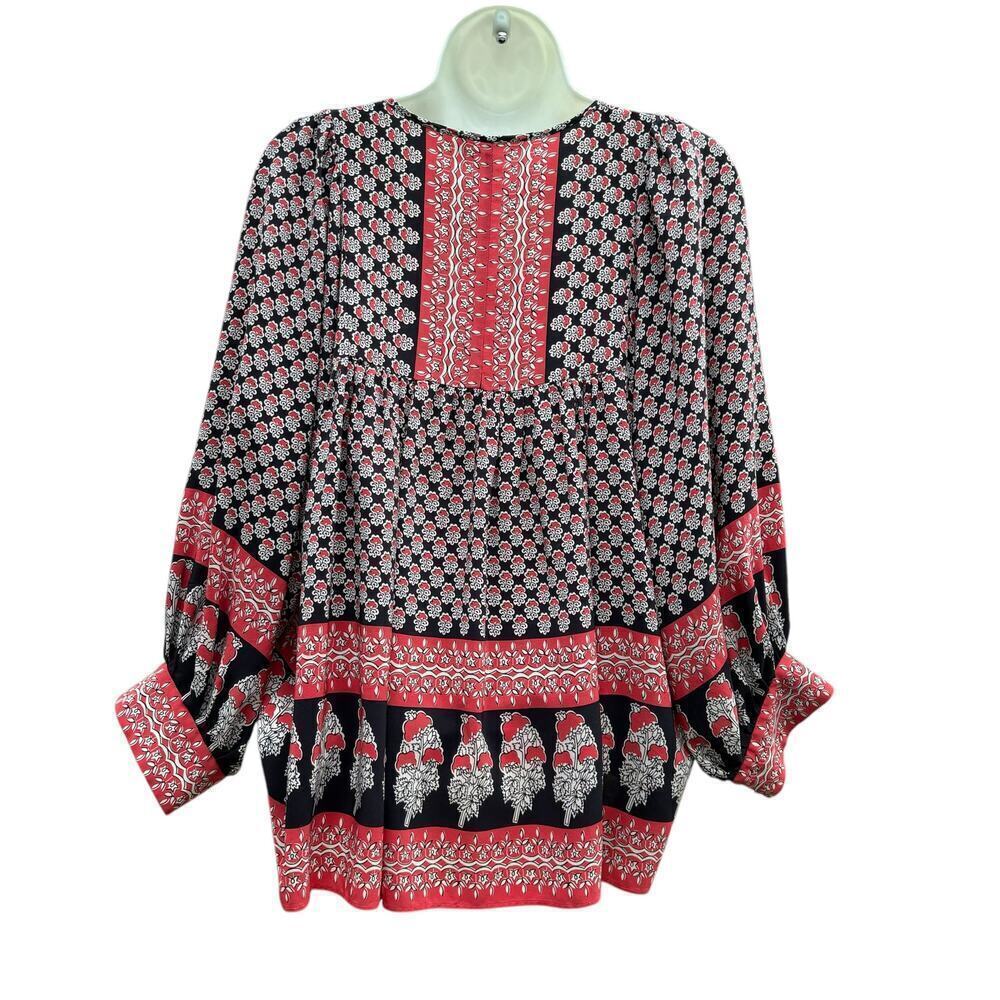 Ulla Johnson Bea Silk Blouse Size 8 Indian Floral Print Tasseled Neck Ties - Picture 2 of 7